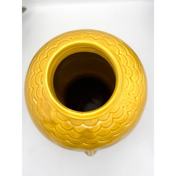 Three Hands Yellow Ceramic-Porcelain Decorative Vase With Face Design - Picture 7 of 8